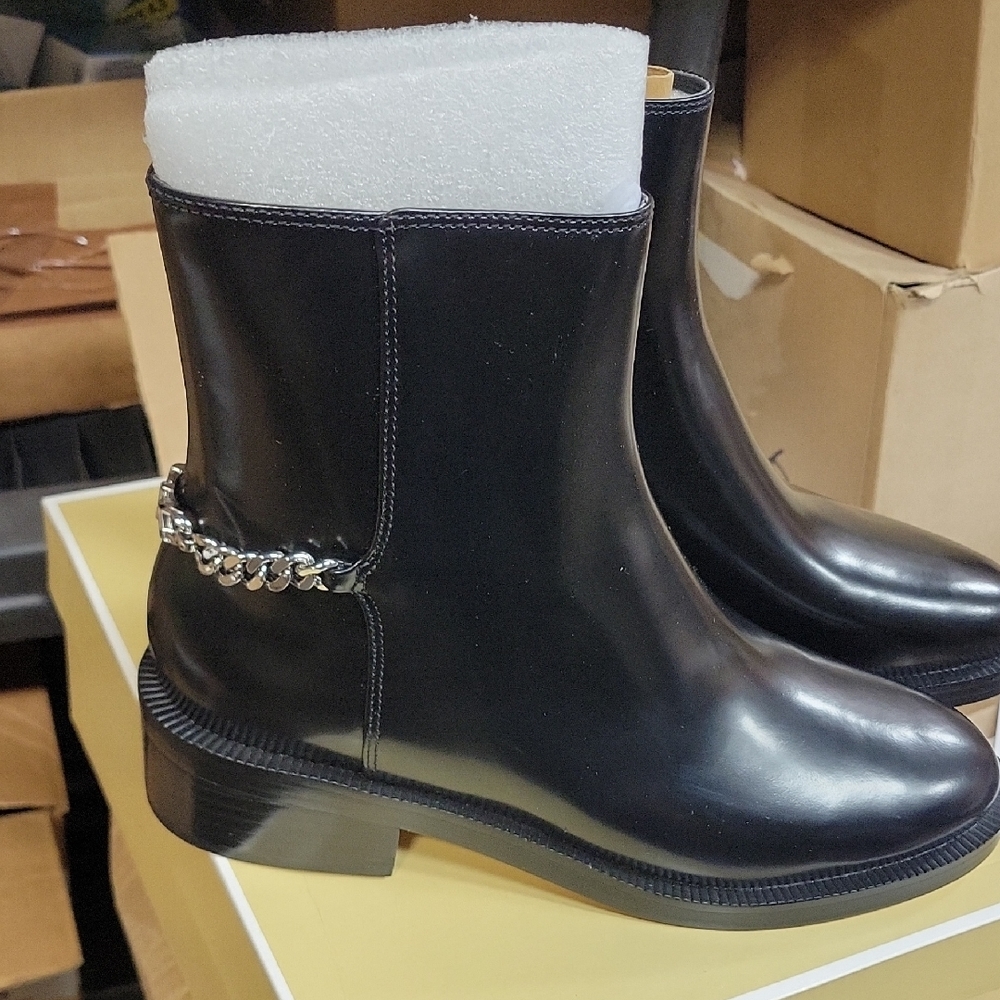 Michael Kors Black Combat Boots with Chain Accent
